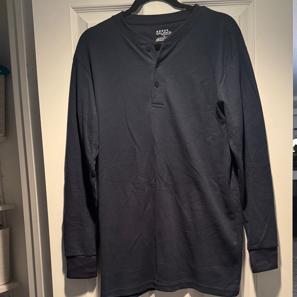 Galaxy By Harvic Dark Blue Long Sleeve Henley